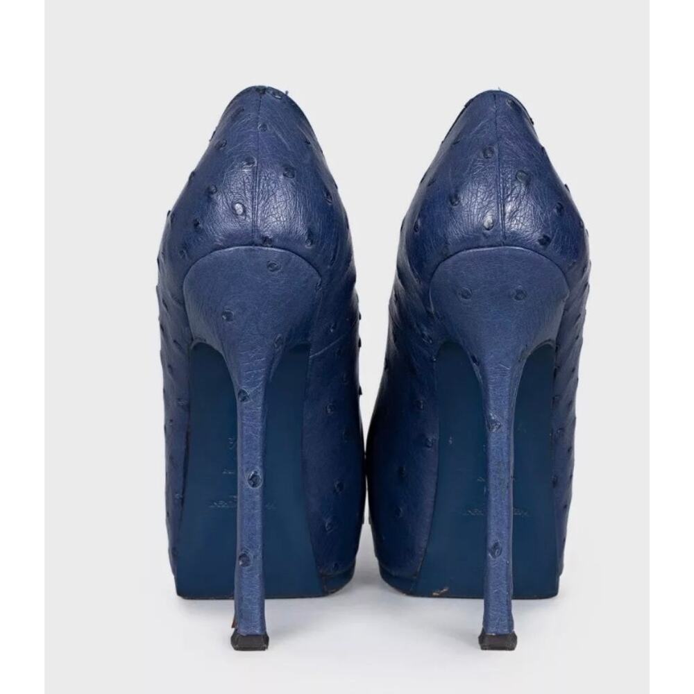 Saint Laurent Blue Leather Platform Stiletto Pumps 37.5 - Picture 4 of 5
